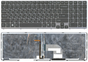 Клавиатура для ноутбука Sony Vaio SVE17 черная рамка темно-серая с подсветкой