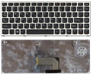 Клавиатура для ноутбука Lenovo IdeaPad U460 черная с серебристой рамкой
