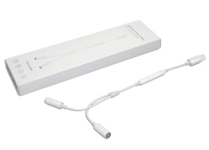 Аудио Адаптер MH026 Lightning - Dual 3,5mm (20 см) (белый) с регулировкой громкости