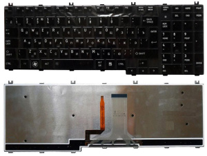 Клавиатура для ноутбука Toshiba Satellite A500 L350 L355 L500 L550 P200 P300 черная с подсветкой
