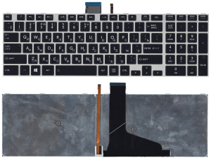 Клавиатура для ноутбука Toshiba S50-A черная с серебристой рамкой и подсветкой