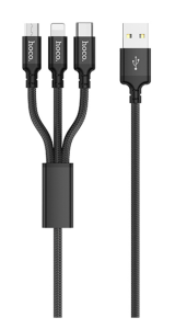 Кабель USB HOCO X14 Times speed 3в1 USB/Type-C/Lightning/Micro-USB, 2А, 1 м, черный