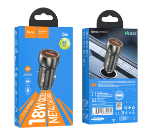 Автомобильная зарядка HOCO Z46 Blue shield, 1xUSB, 18W, серый металлик