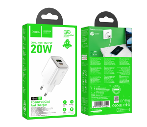 Блок питания (сетевой адаптер) HOCO N46 Glorious 1xUSB + 1xUSB-C, 3A, 20W, белый