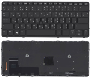 Клавиатура для ноутбука HP EliteBook 720 G1 820 G1 черная с черной рамкой, указателем и подсветкой