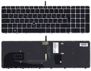 Клавиатура для ноутбука HP Elitebook 850 G3 850 G4 черная с серой рамкой, указателем и подсветкой