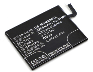 Аккумулятор CS-MUM600XL BM39 для Xiaomi Mi 6  3.85V / 3250mAh / 12.51Wh