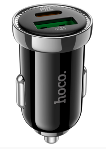 Автомобильная зарядка HOCO Z44 Leading, 1xUSB + 1xUSB-C, 3A, 20W, черный