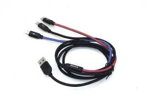 Кабель Baseus 3 в 1 Three Primary Colors USB Type-C + Lightning + microUSB (1.2 м)
