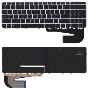Клавиатура для ноутбука HP Elitebook 850 G3 850 G4 черная с серой рамкой, подсветки и без указателя