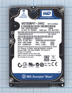 Жесткий диск WD Scorpio Blue 2.5",750GB,Sata 3