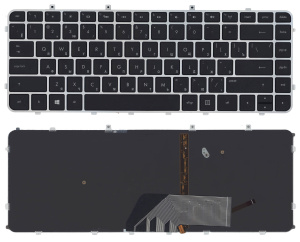 Клавиатура для ноутбука HP Envy 4-1000 Envy 6-1000 черная с серебристой рамкой и подсветкой