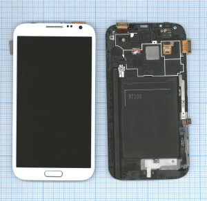 Дисплей для Samsung Galaxy Note 2 GT-N7100 белый с рамкой