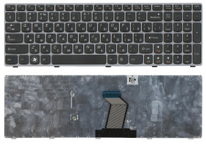 Клавиатура для ноутбука Lenovo IdeaPad Y570 черная с серой рамкой