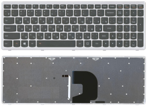 Клавиатура для ноутбука Lenovo IdeaPad Z500 черная с серой рамкой, с подсветкой