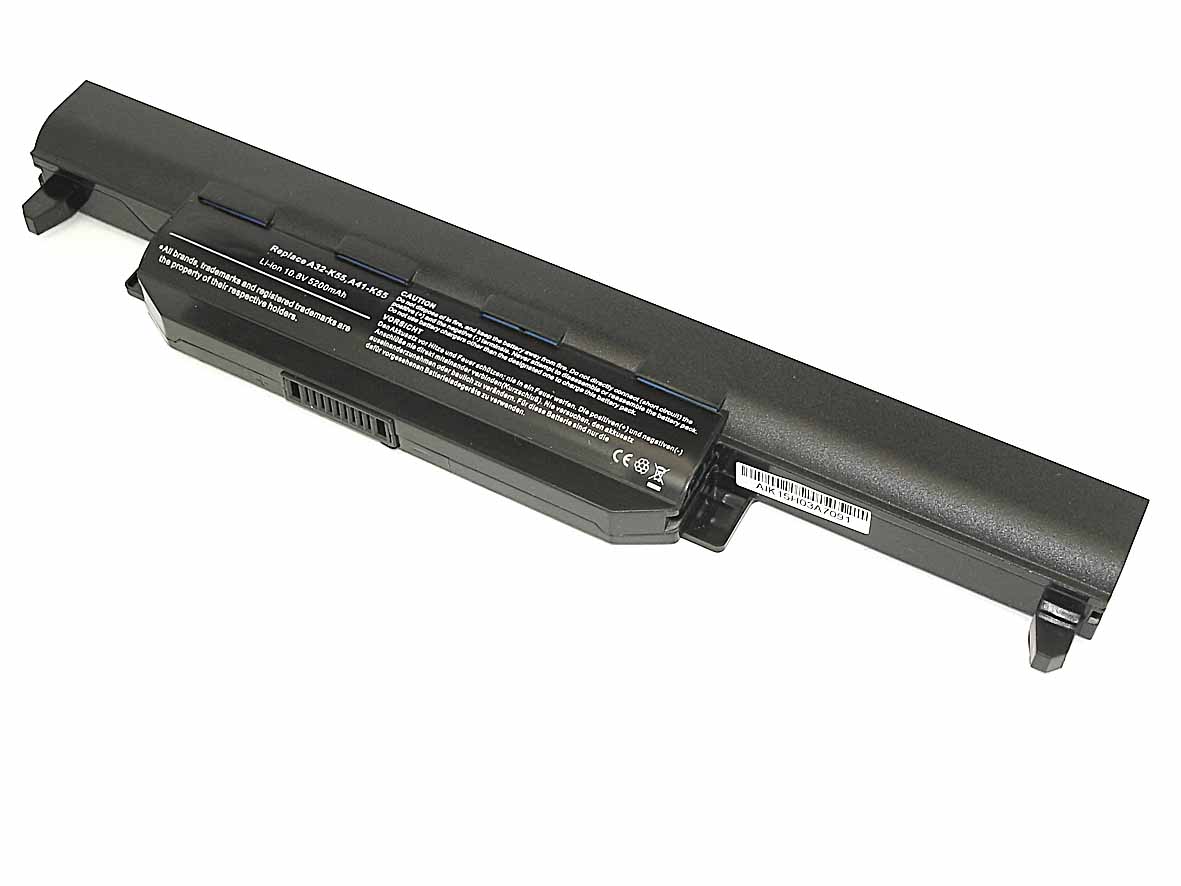 Аккумуляторная батарея для ноутбука Asus K55 (A32-K55) 10.8V 5200mAh OEM черная