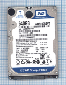 Жесткий диск WD Scorpio Blue 2.5",640GB, Sata 3