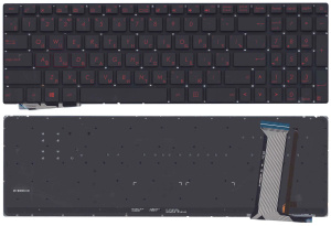 Клавиатура для ноутбука Asus G771, N551 черная без рамки с красной подсветкой