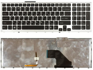Клавиатура для ноутбука Sony Vaio VPC-F11 VPC-F12 VPC-F13 черная с серебристой рамкой, с подсветкой