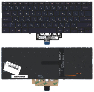 Клавиатура для ноутбука Asus ZenBook 14 UX434FA синяя с подсветкой