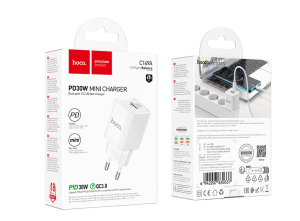 Блок питания (сетевой адаптер) HOCO C149A Charm 1xUSB + 1xUSB-C, 3A, 30W, белый