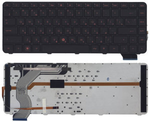 Клавиатура для ноутбука HP Envy 14-1000 черная с черной рамкой, красная подсветка