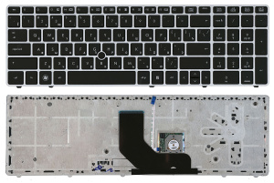 Клавиатура для ноутбука HP Probook 6560B Elitebook 8560p черная рамка серебристая с трекпойнтом