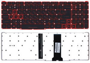 Клавиатура для ноутбука Acer Nitro 5 AN515-54 черная с красной подсветкой (красная подложка)