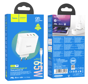 Блок питания (сетевой адаптер) HOCO N30 Glory PD65W, fast charger + кабель Type-C 1м, белый