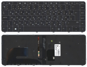 Клавиатура для ноутбука HP EliteBook 745 G3 черная с черной рамкой с указателем и подсветкой