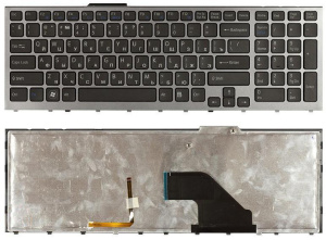 Клавиатура для ноутбука Sony Vaio VPC-F11 VPC-F12 VPC-F13 черная с серой рамкой, с подсветкой