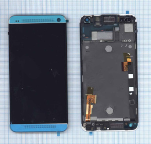 Дисплей для HTC One M7 801e с рамкой серебро