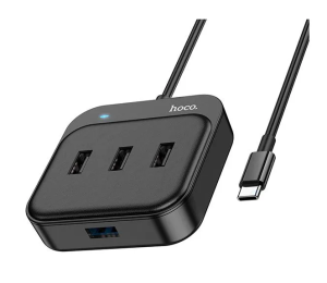 Хаб USB Hoco HB31 Type-C + 1xUSB 3.0 + 3xUSB 2.0 20cm черный