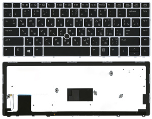 Клавиатура для ноутбука HP EliteBook Folio 9470M черная с серебристой рамкой и указателем