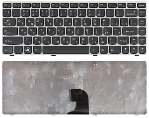 Клавиатура для ноутбука Lenovo IdeaPad Z360 черная с серебристой рамкой