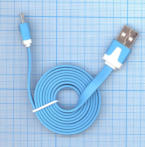 Плоский кабель Color USB-microUSB 1.0m USB-2.0 Blue (Голубой)