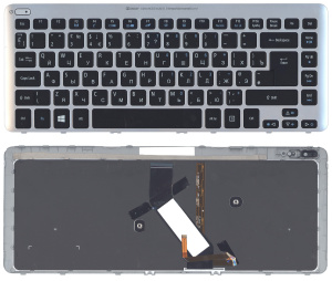 Клавиатура для ноутбука Acer Aspire V5-471 V5-431 M5-481T черная с серебристой рамкой, с подсветкой