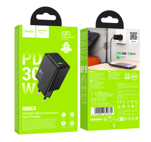 Блок питания (сетевой адаптер) HOCO N71 Nuevo 2xUSB-C, 3A, 30W, черный