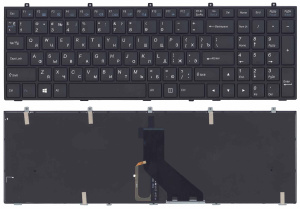 Клавиатура для ноутбука DNS Clevo W350 w370 черная c рамкой (плоский ENTER) подсветка