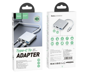 Переходник хаб HOCO HB14 Easy use Type-C adapter (Type-C to USB3.0+HDMI+PD), серебро