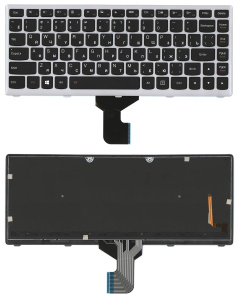 Клавиатура для ноутбука Lenovo IdeaPad Z400 черная с серой рамкой (подсветка)