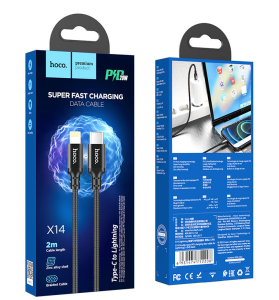 Кабель USB-C HOCO X14 Double speed Type-C - Lightning, 3A, 20W, 2 м, черный