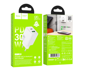 Блок питания (сетевой адаптер) HOCO N71 Nuevo 2xUSB-C, 3A, 30W, белый