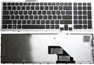 Клавиатура для ноутбука Sony Vaio VPC-F11 VPC-F12 VPC-F13 VPC-F11M1EH черная с серебристой рамкой