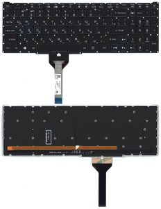 Клавиатура для ноутбука Acer Nitro 5 AN517-41 черная с подсветкой (узкий шлейф, синие буквы)