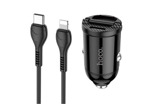Автомобильная зарядка HOCO NZ2 Link, кабель Lightning, QC3.0, один порт USB, один порт Type-C,черный