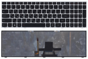 Клавиатура для ноутбука Lenovo IdeaPad G50-70 G50-30 черная с серой рамкой c подсветкой
