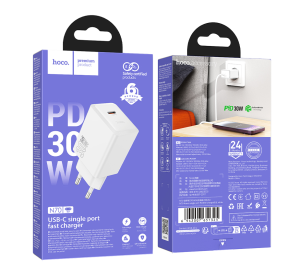 Блок питания (сетевой адаптер) HOCO N70 Nuevo 1xUSB-C, 30W белый