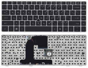 Клавиатура для ноутбука HP EliteBook 8460P ProBook 6460B 6465B черная c серой рамкой и указателем