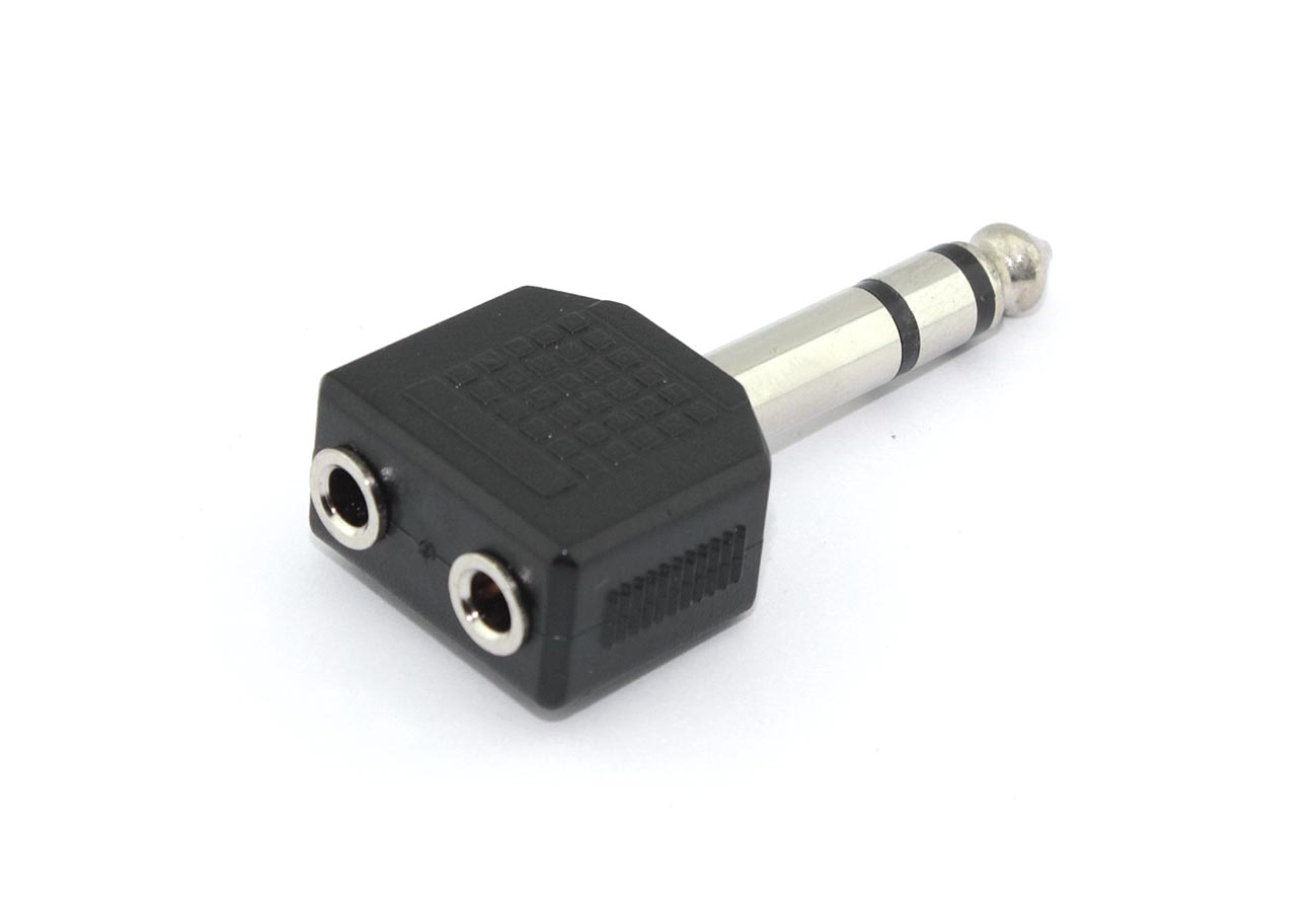 Разетвитель Jack 6,3 мм папа - 2 miniJack 3.5 мм мама